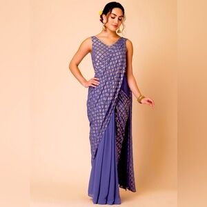 Purple pre-stitched saree with blouse